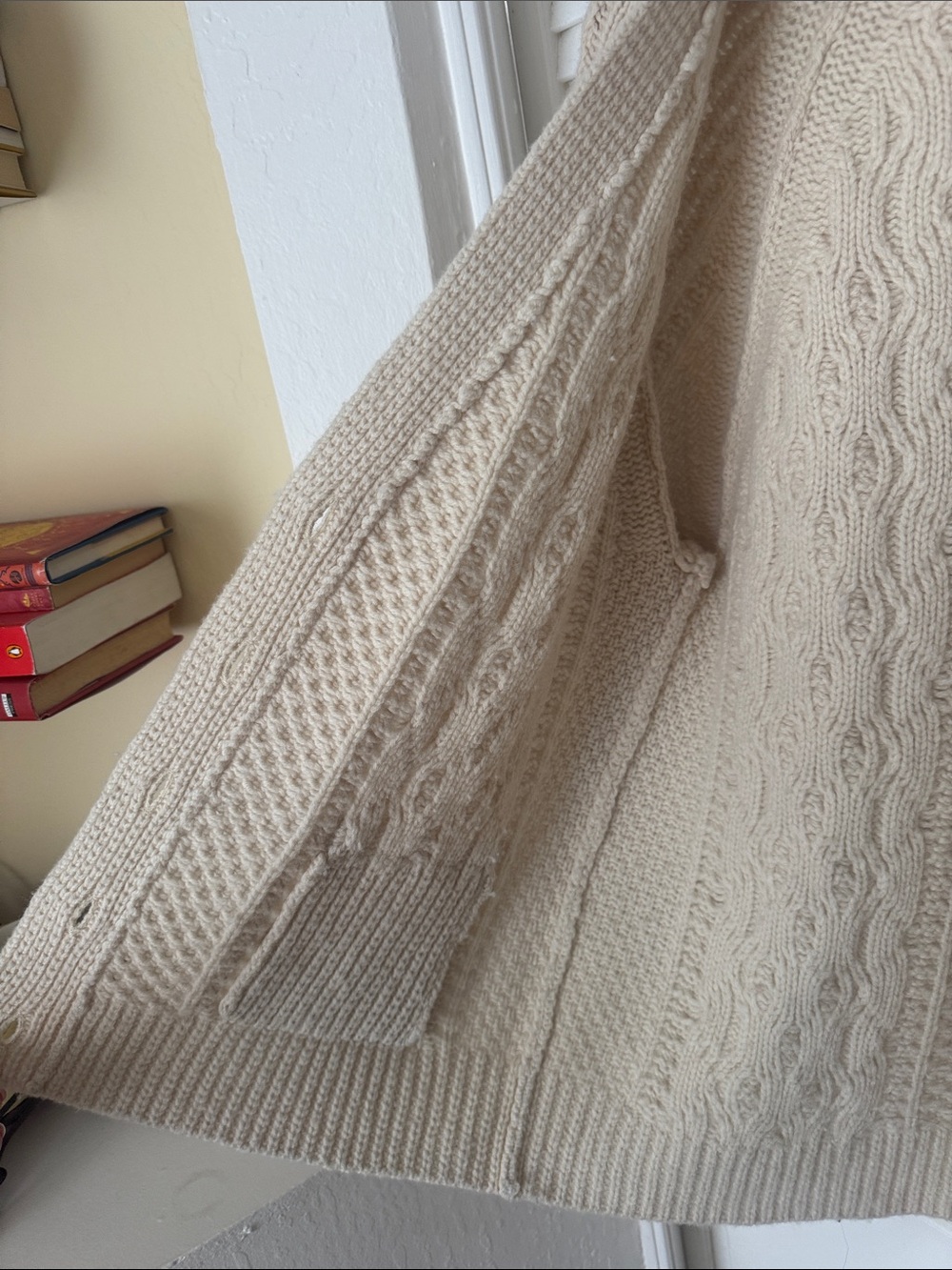 Re/Done Ivory Cable & Waffle Knit Button Cardigan L - Picture 2 of 5